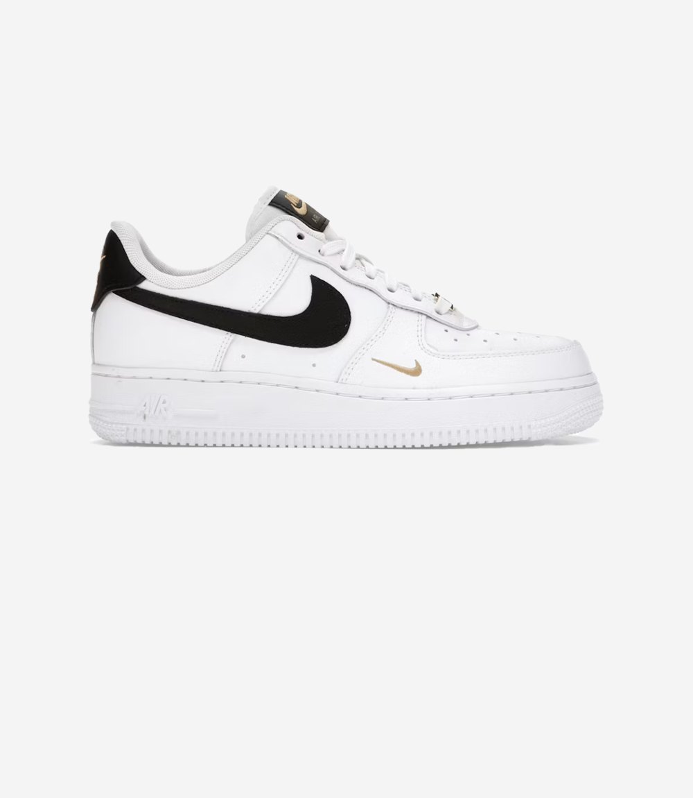 Nike Air Force 1 Low '07 Essential White Black Gold Mini Swoosh (Women's)